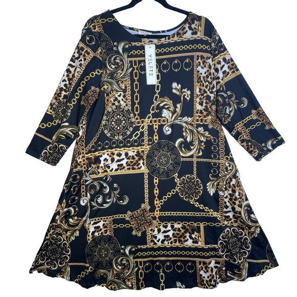 Yelete Womens Dress XL NWT Chain Link Printed A-line Old Money Luxury Maximalist - Picture 4 of 16